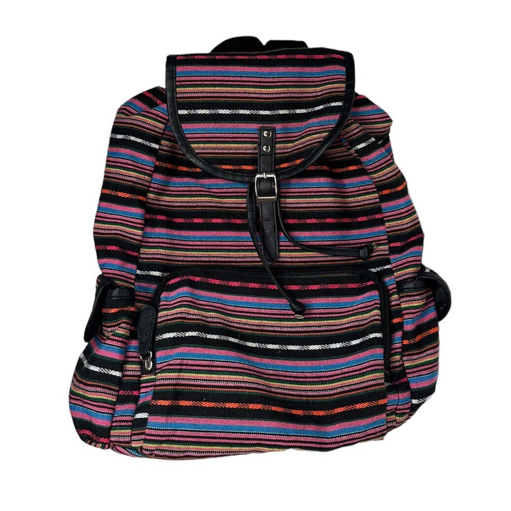 Mexican Blanket Backpack Unisex Woven Serape Baja Boho Bag Drawstring Hippie